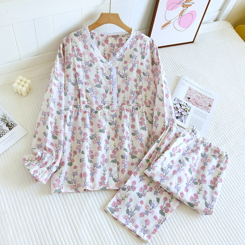 A variety of plus-size double-layer gauze confinement clothing for pregnant women after delivery 200 pounds of double-layer cotton gauze maternity suit in one piece