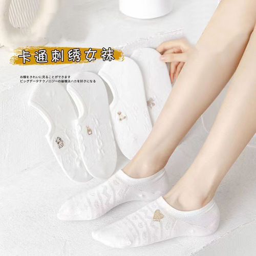 Invisible low-top shallow boat socks, summer thin style, children's cartoon cute mesh breathable white short socks for students
