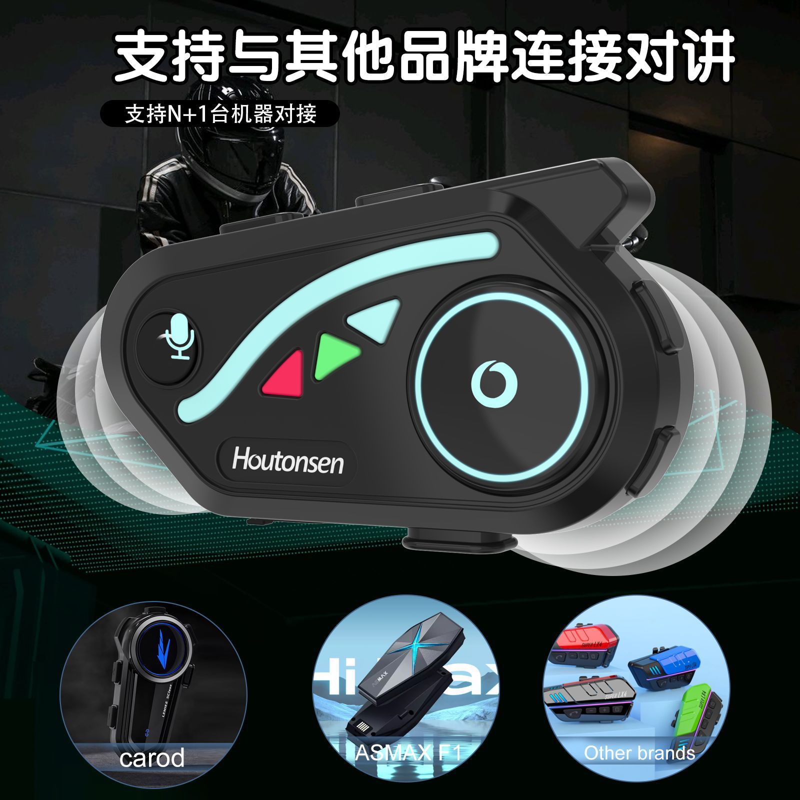 Cross-Border V8 High-Quality Soundproof Bluetooth Headset for Both Rain and Shine, Built-In Waterproof, Compatible with Full-Face Motorcycle Helmets