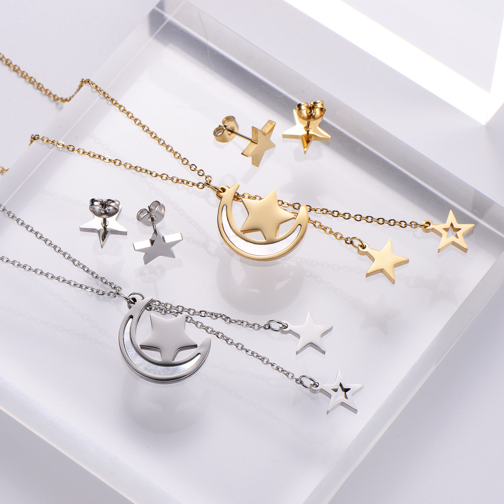 Fashion Moon Star Tassel Pendant Necklace Earring Suit_colorza_5
