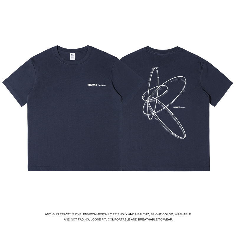 全国トレンド幾何学模様プリント Tシャツメンズ夏 ootd 白半袖コットンラウンドネックトップ女性 ins トレンド卸売|undefined