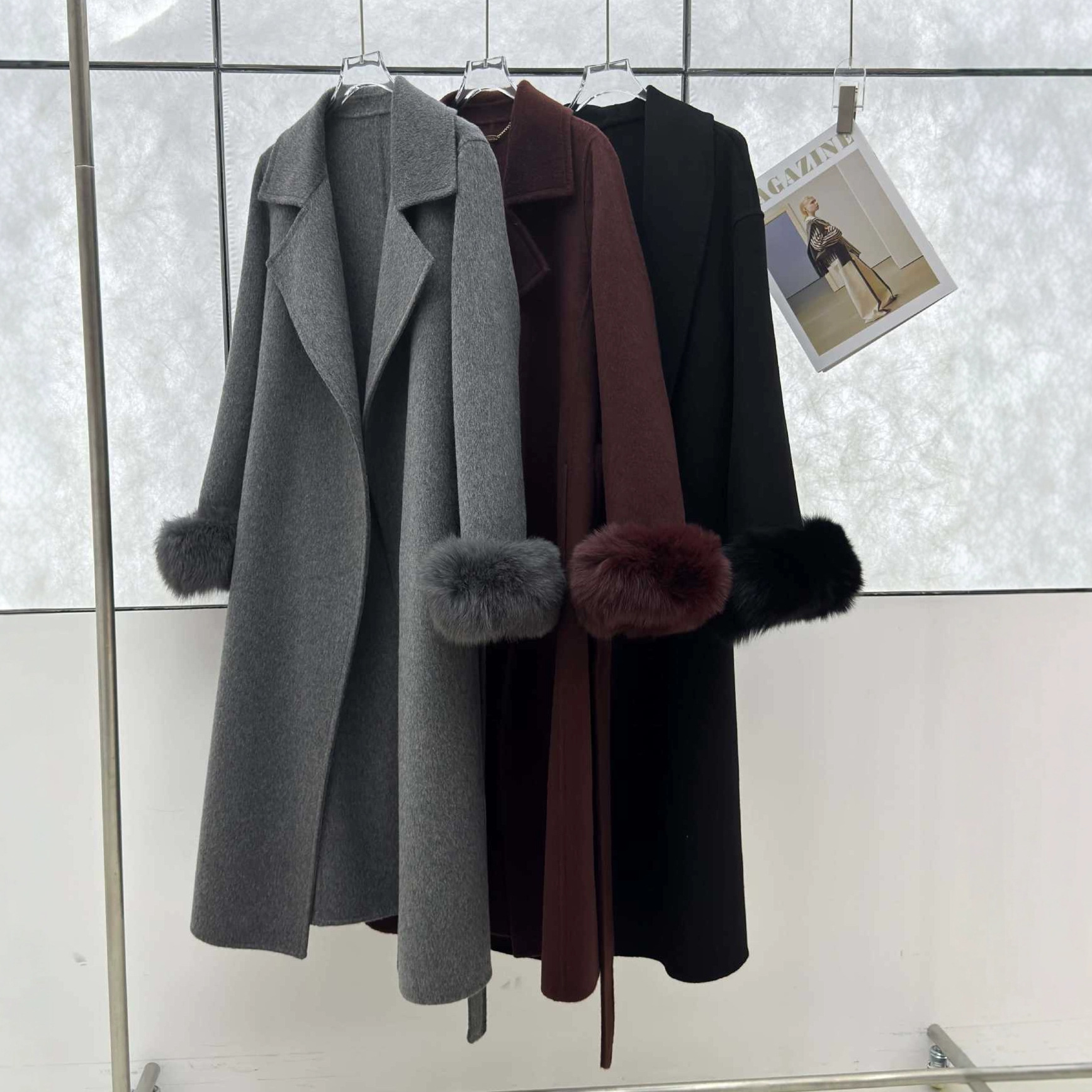 【25056】High-End Elegant Double-Sided Cashmere Outwear Women's Wool Sleeve Long Autumn and Winter New Outwear