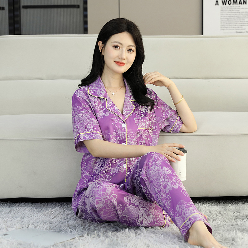 보라색 복숭아꽃 자카드(반소매,바지)