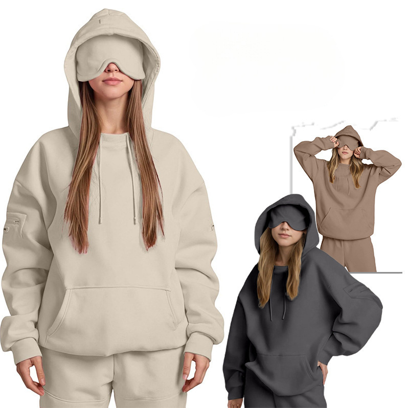 2026 Amazon European and American Autumn and Winter New Style Hooded Sweatshirt with Built-In Eye Mask, Solid Color Pullover Long-Sleeve Sweatshirt Warm Set 2026 Amazon European and American Autumn and Winter New Style Hooded Sweatshirt with Built-In Eye Mask, Solid Color Pullover Long-Sleeve Sweatshirt Warm Set