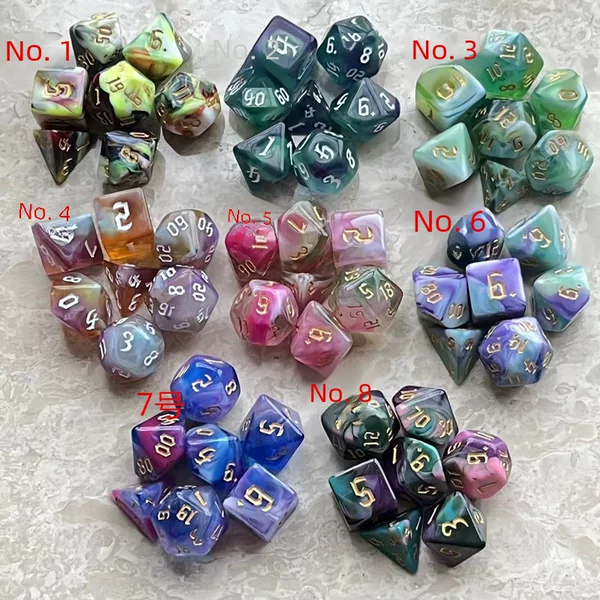 New four-color multi-faceted digital dice set running group game peripheral accessories color dice DND PRTG seven/set