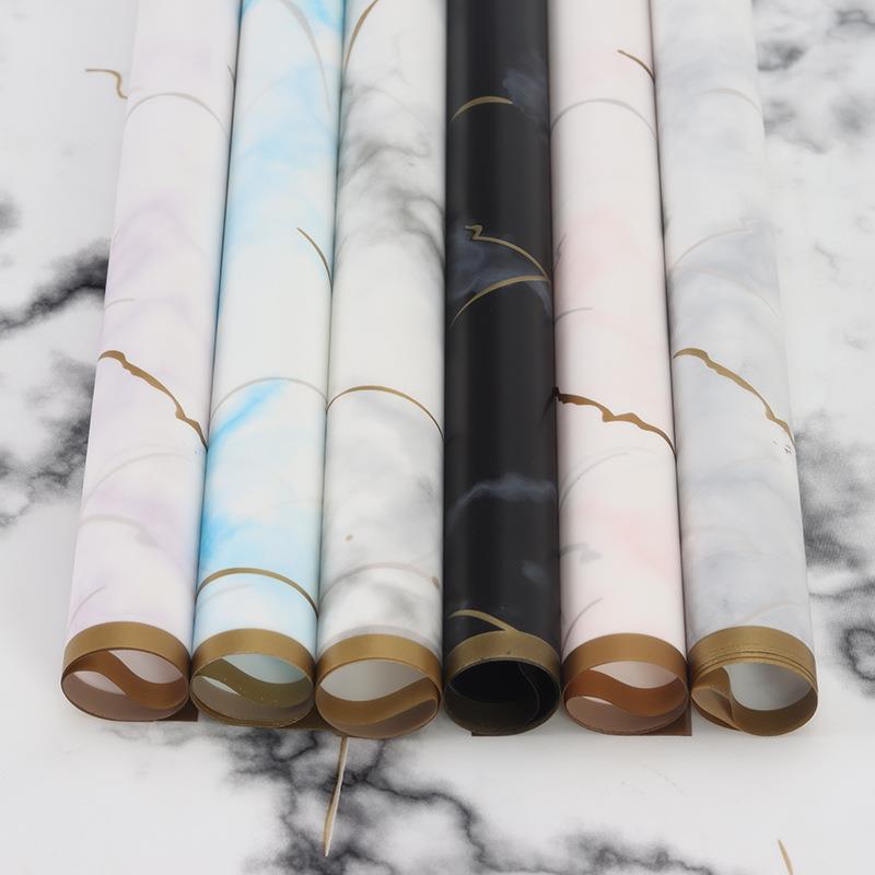 Lizhiran nuevo borde dorado mármol papel coreano papel liso papel mate impermeable papel de regalo de flores