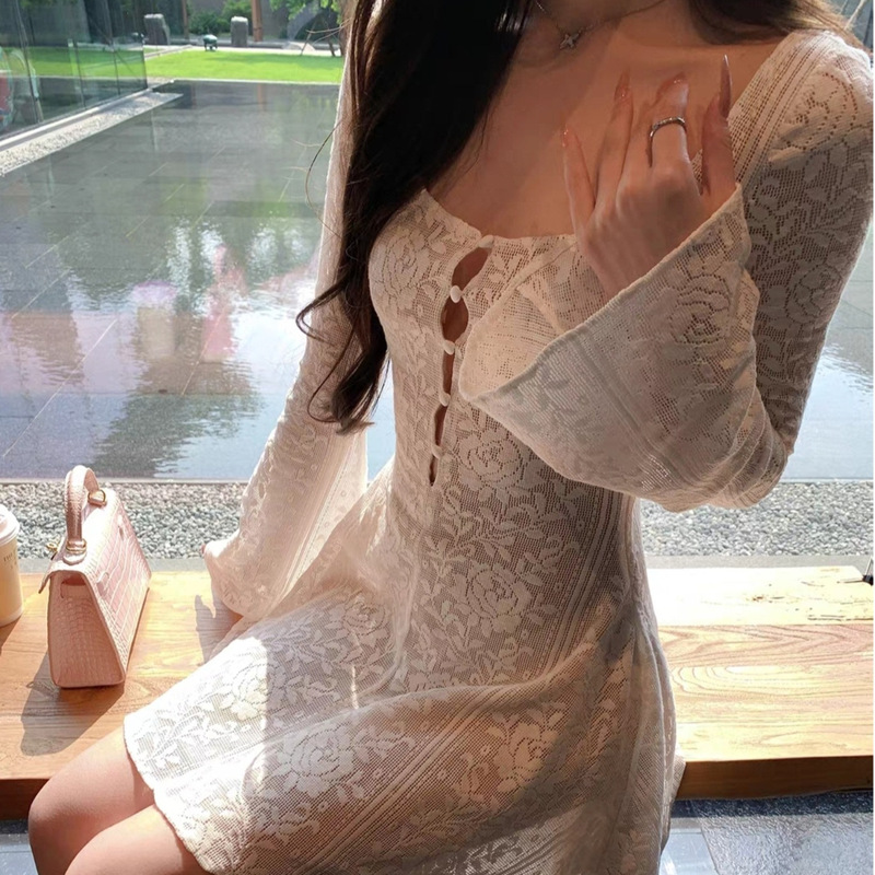 25秋季女装喇叭长袖长裙修身收腰连衣裙女黑色长款黑色短款其它|undefined