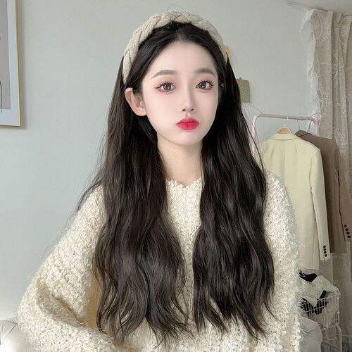 Kony wig headband one-piece fashionable women's long hair high skull ladies domestic human hair natural internet celebrity full headgear