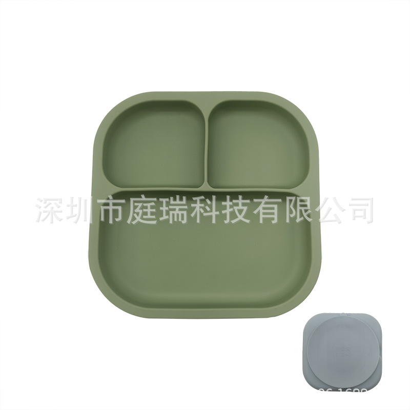 Plato para niños plato de rejilla de silicona cuadrado plato de suplemento de alimentos para bebés integrado tres Placa de rejilla lechón resistente a la caída de calidad alimentaria