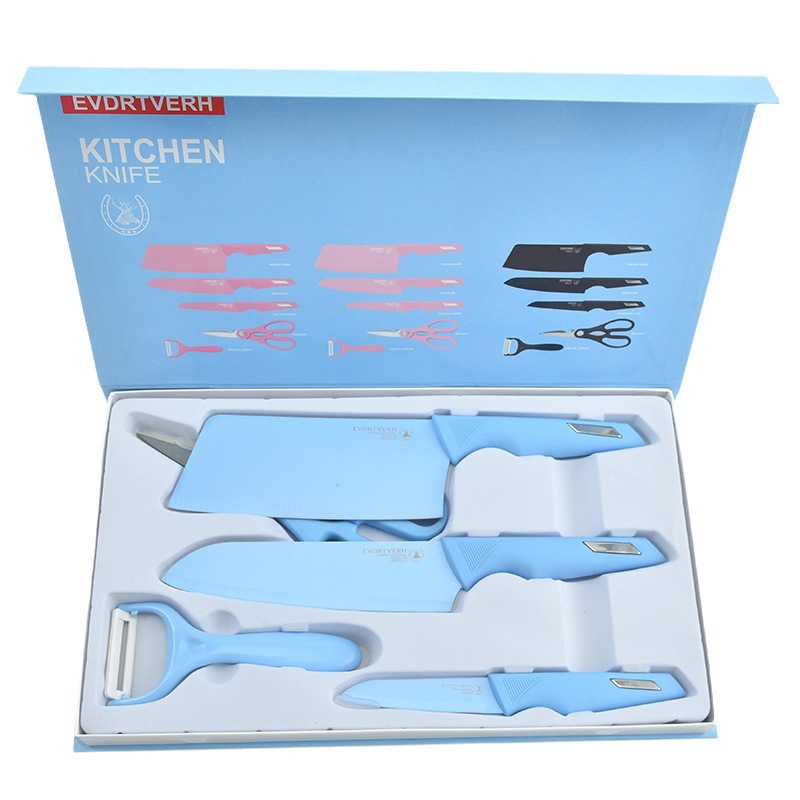 Comercio exterior al por mayor Acero inoxidable cuchillo de cocina cinco piezas conjunto cuchillo traje cocina cuchillo rebanador cuchillo fruta cuchillo combinación conjunto