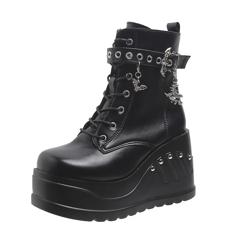 Women's Platform Wedge Boots Gothic Style Rivet Martin Boots_voghion.com