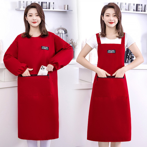 Apron for household use, kitchen apron with long sleeves, waterproof and oil-proof, customized for 2025 catering use with logo printing