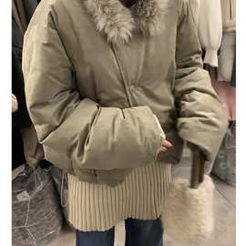 冬季新款巨好看的小个子加厚版型好短款大毛领法式名媛羽绒服女