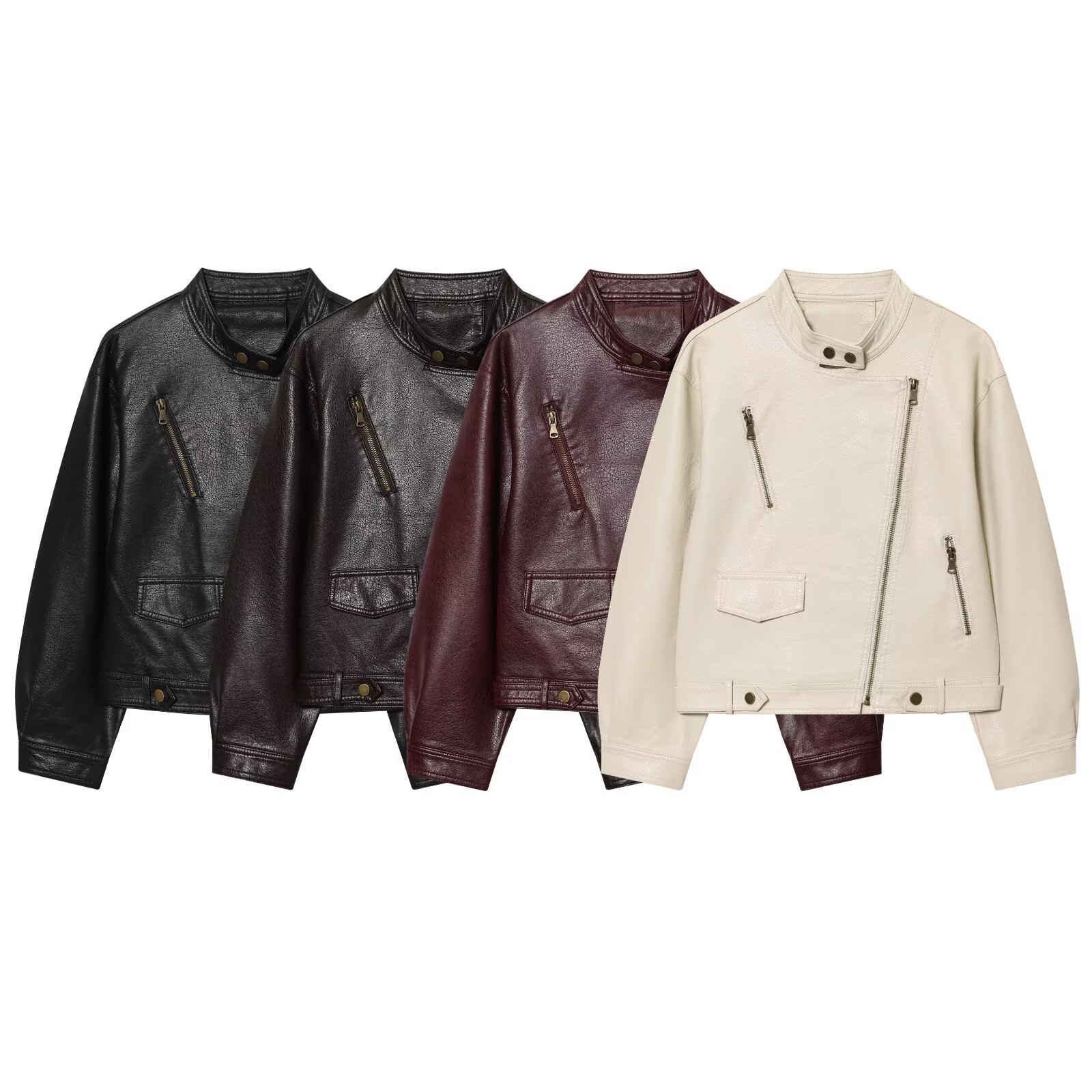 Pb&Za Women's 2025 Autumn New Women's Casual Premium Jacket Retro Short Lapel Leather Jacket