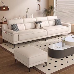 Cream Windproof Cat-Scratch Proof Washable Fabric Sofa Living Room Small Household Simple Modern 3-4 Person Seating Straight Layout