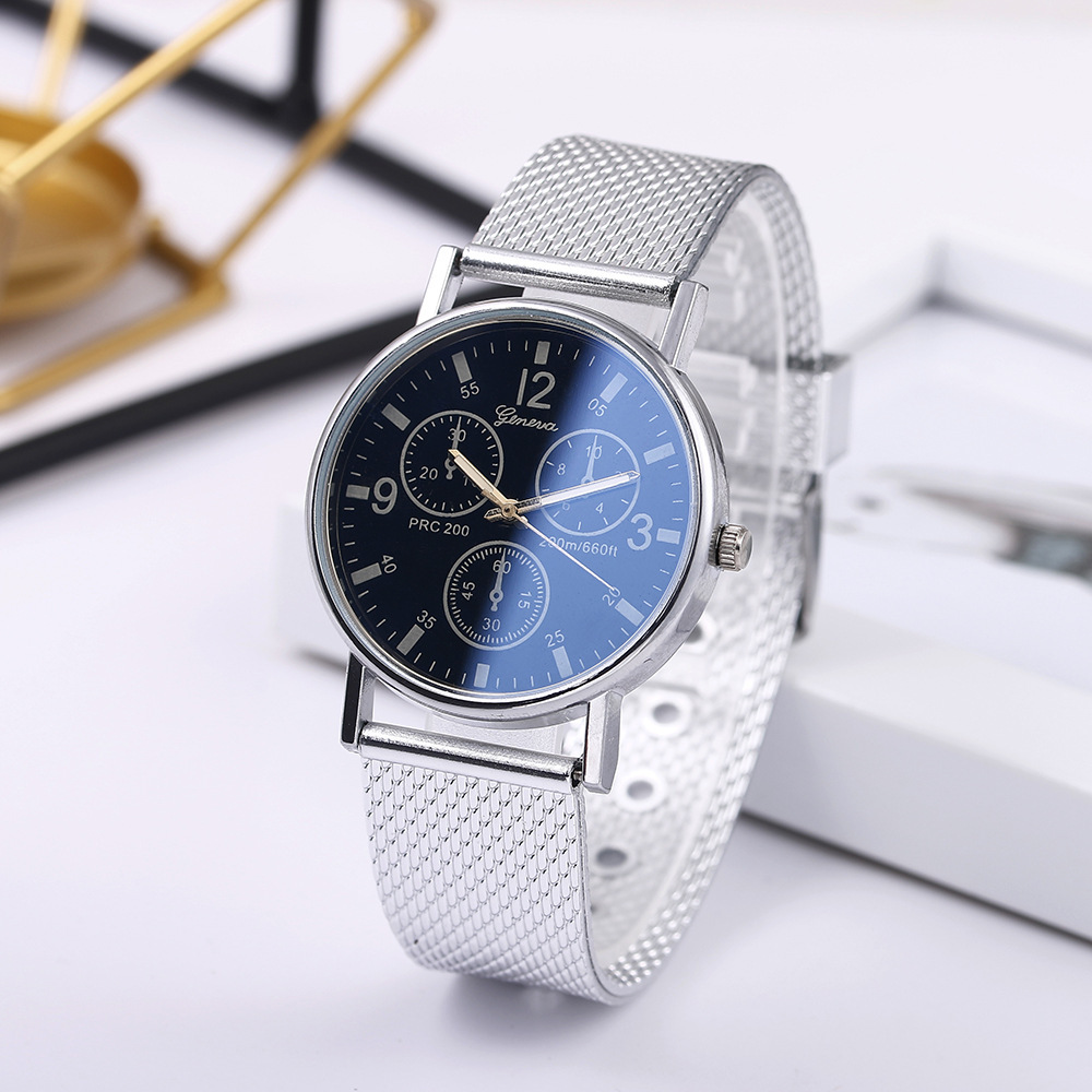 Montre pour homme avec bracelet en maille de silicone bleu en verre léger, cadeau de sport d'affaires, diffusion en direct_voghion.com