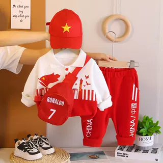 男童秋装套装新款婴儿童宝宝两件套潮春秋运动国潮中国红帅气卫衣