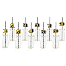 504030216789生日数字黑金葱粉纸质新年吸管装饰甜品台蛋糕装饰