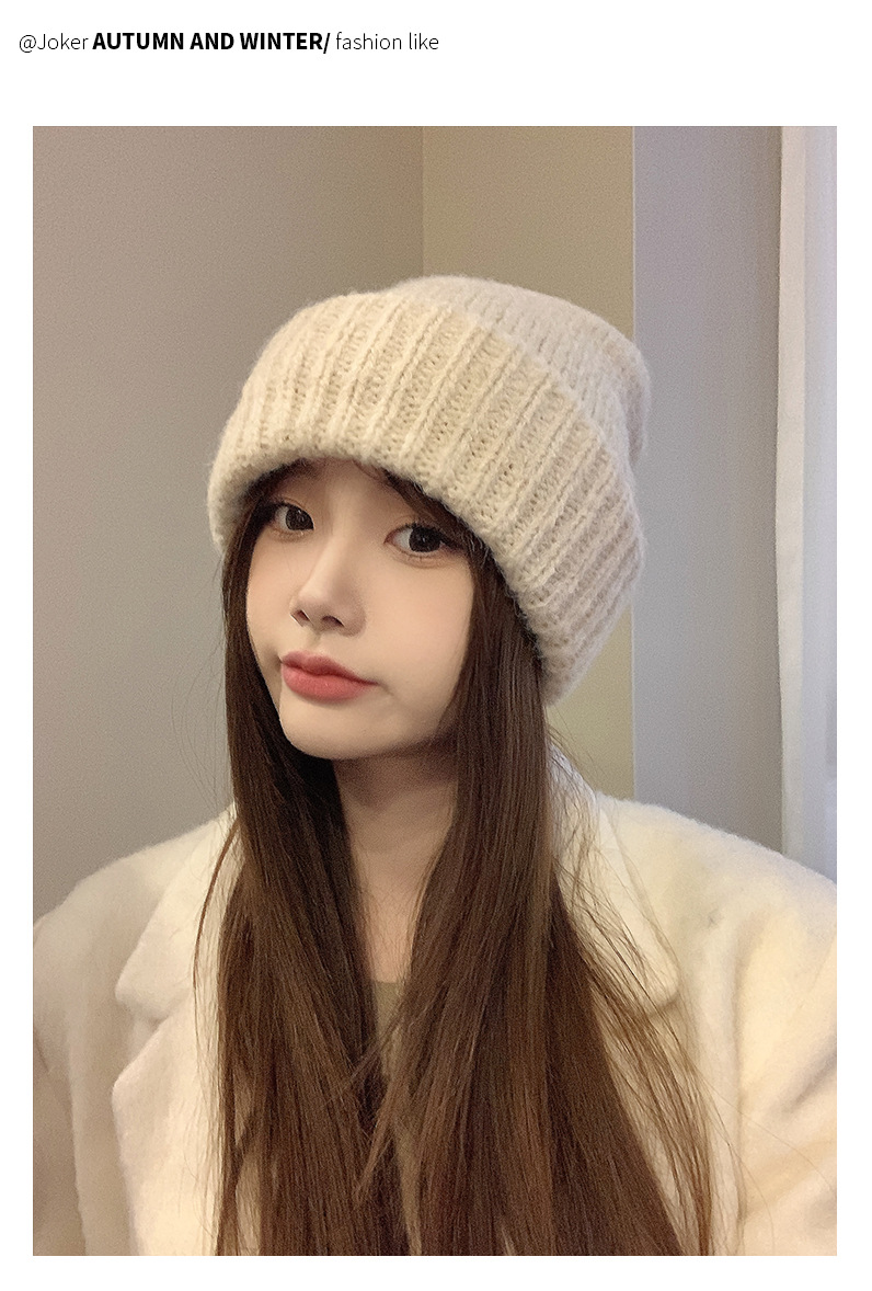 Nuovo cappello di lana coreano di vendita caldo Moda donna Autunno e inverno Cappello impilato Nero Versatile Cappello freddo Cappello lavorato a maglia di lana calda addensata_voghion.com