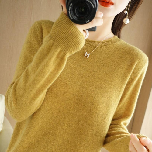 Autumn and winter new round neck sweater women's pullover sweater solid color long sleeve women's thin inner layer short bottoming shirt