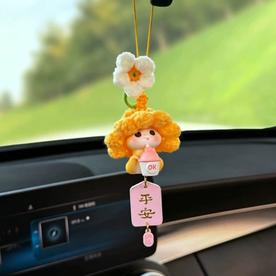 Pendants, Interior Hanging Decorations, New – Sürətlər qutusu və əl tormozu başlıqları - white-flower-yellow-hat-milk-tea-snake-pink-peace-fortune-and-blessing-car-hanging
