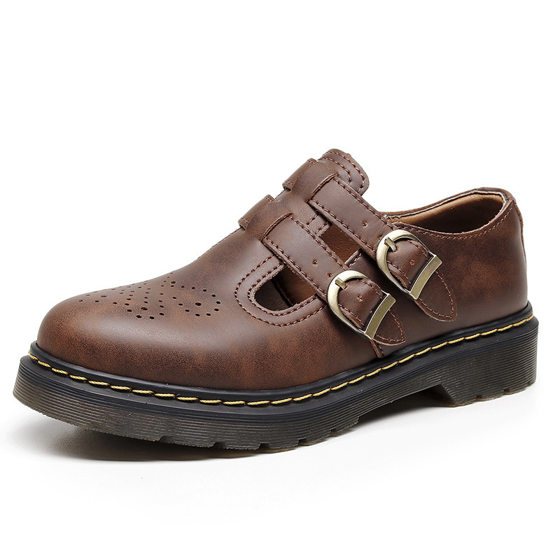 Maryjane Mary Jane Shoes 8065 Genuine Leather Low-Top Martin Shoes Women's British Fashion Crazy Horse Brown Casual Leather Shoes