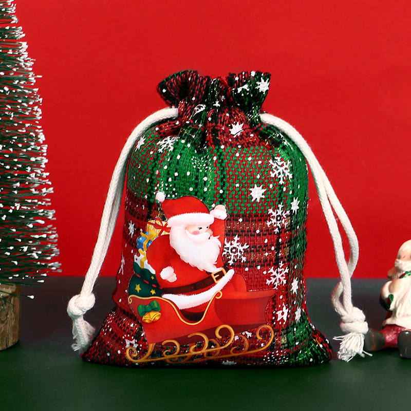 Bolsa de algodón a cuadros de Navidad con cordón Bolsa de embalaje de regalo de caramelo de Navidad Calendario de Adviento bolsa pequeña al por mayor