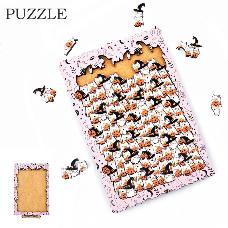 Fun Cat Collection Puzzle: the Pumpkin Cat - Large Wooden Irregular Puzzle, Cute Cat Puzzle, Gift for Girlfriends