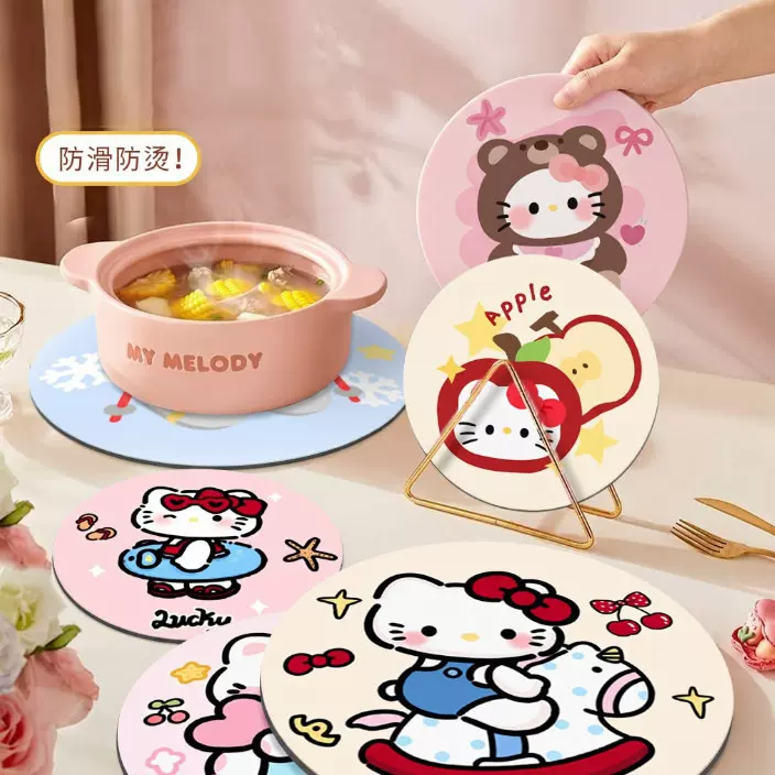 Cartoon Kitty Leather Coaster for Home Use, Cute Non-Slip Heat-Resistant Table Mat, Coffee Machine Bowl Plate Insulation, Dirt-Resistant Table Pad