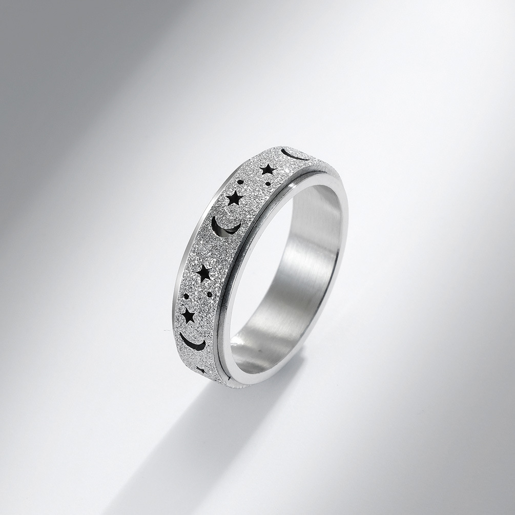 Amazon Frosted Hollow estrella Luna Acero inoxidable anillo giratorio alivio estrés titanio acero anillo de las mujeres pulsera