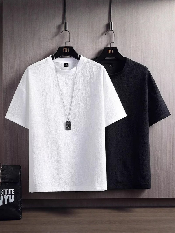 新しいプリントアイスシルク半袖Tシャツメンズ夏ラウンドネックトレンディな薄い半袖Tシャツボトリングシャツトップ服|undefined