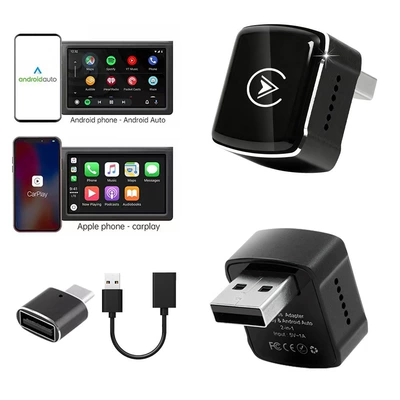 Cross-border breathing light 2-in-1 Simsiz CarPlay və Android Auto - k8-black-adapter-extension-cable-overseas-version