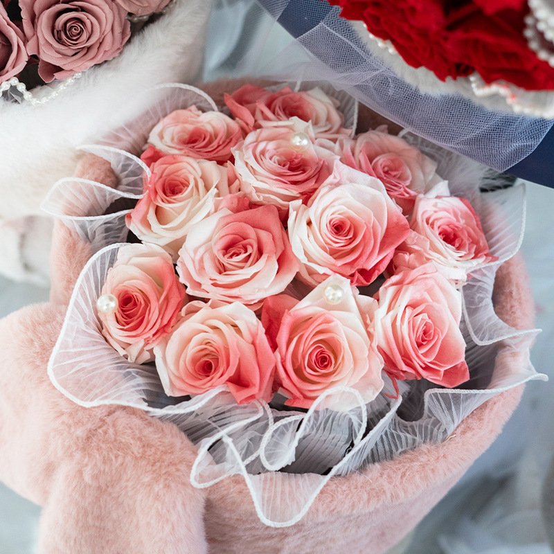 Ramo de orejas de conejo de rosa de flor eterna, regalo de confesión de boda del Día de San Valentín para novia, regalo de flores reales creativo de alta gama