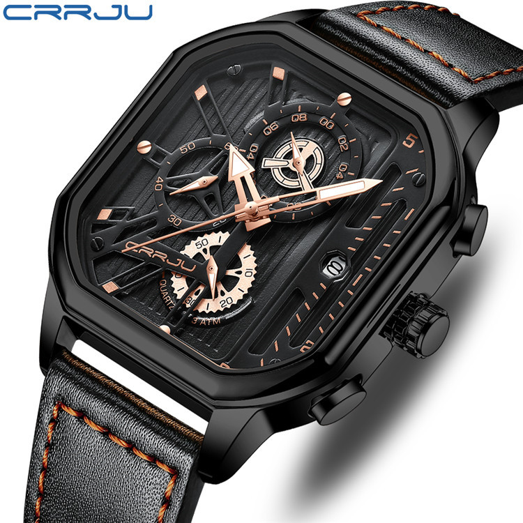 CRRJU Men's Watch - All Black Silver Needle