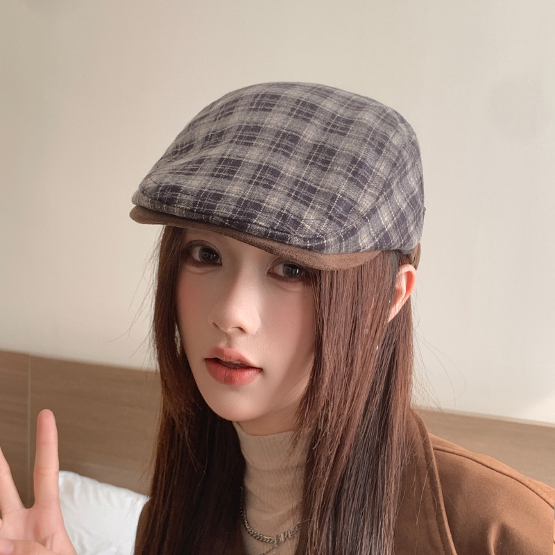 Boina inversa de primavera y otoño japonés retro color sólido rayas hacia adelante sombrero mostrando la cara pequeña pintora versátil sombrero de niño de periódico image 40