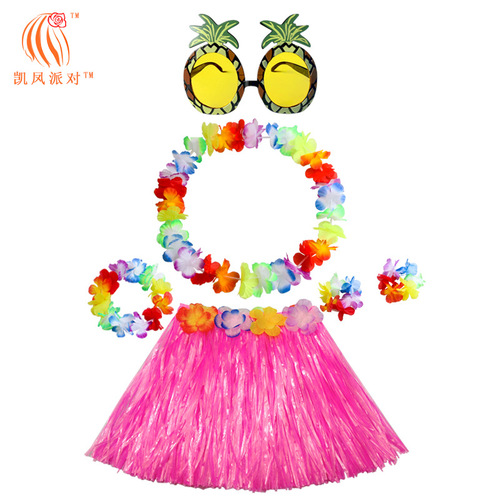 Hawaii 30CM single-layer grass skirt classic garland four-piece set pineapple glasses 6-piece combination set