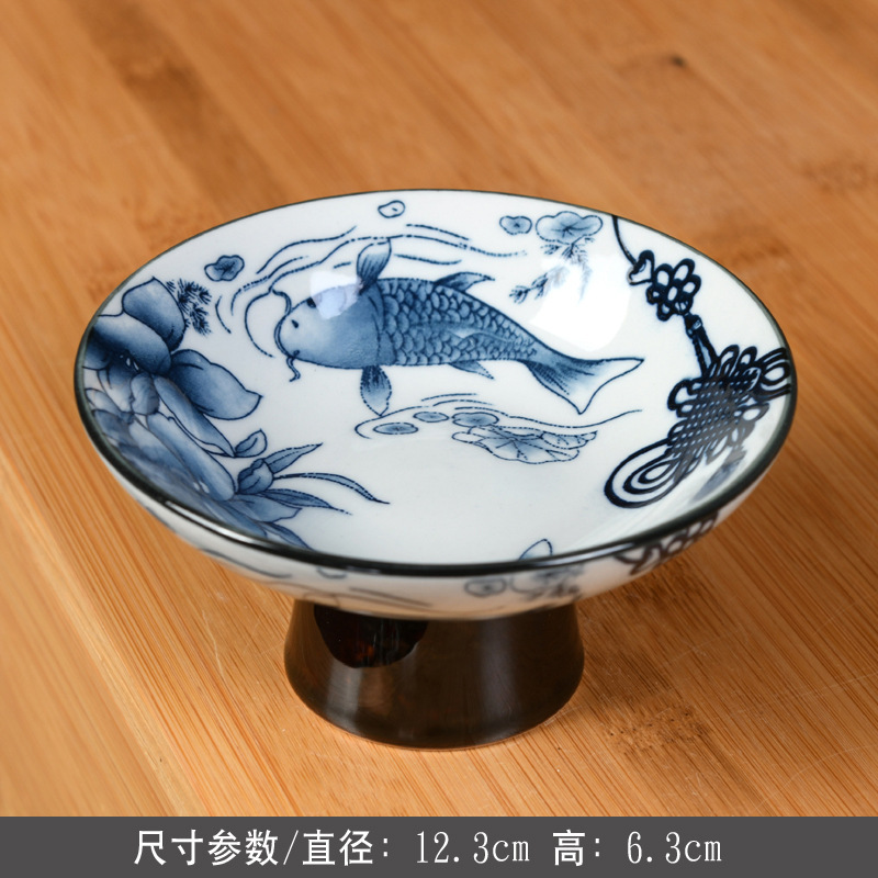 青花磁器高脚果盤中国式陶磁器茶点盤乾ナッツ菓子大サイズ果物盤功盤茶室レストラン|undefined