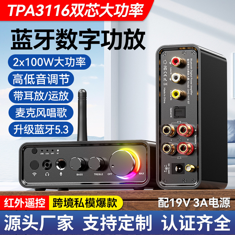Home Mini Digital Power Amplifier Speaker Power Amplifier 200W Fever Class Bluetooth Power Amplifier 5.3 Dual Channel