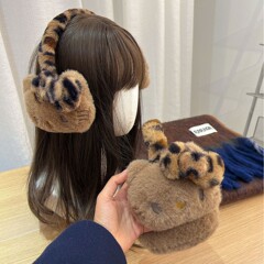 Y 2k黒皮ハローキティぬいぐるみ耳カバーオリジナル保温耳保護かわいいkt猫騎乗防凍耳カバー
