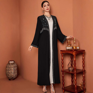 ZF4013 New Middle East High-end Heavy Industry Beaded Elegant Arab Coat Robe Loose Foreign Trade Women's Wear