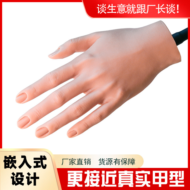 Manicure Practice Hand Prosthetic Hand Silicone Mold Hand Model Soft Silicon Bendable with Stand Wearable Nail Artificial Hand