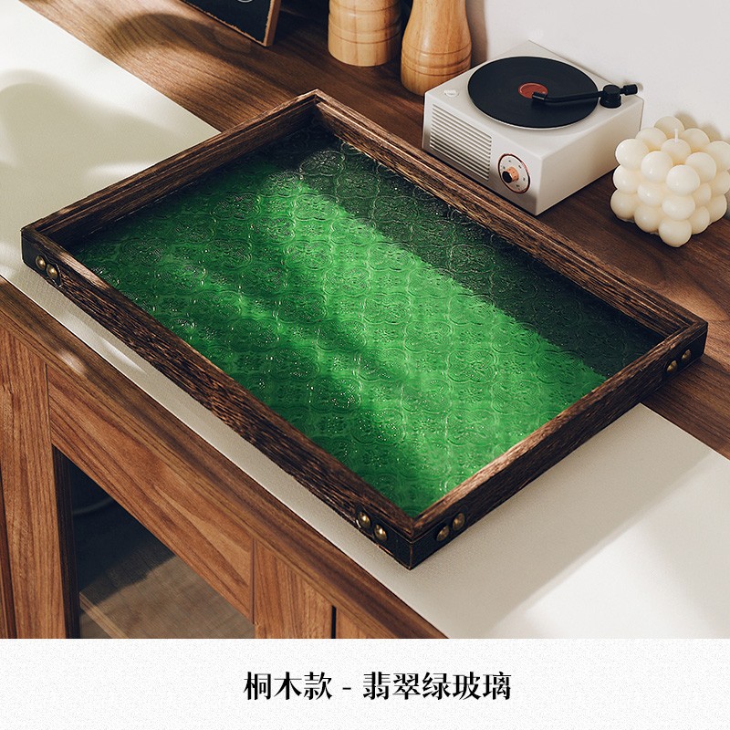 오동 나무 빈티지 베고니아 꽃 유리 접시 에메랄드 34*24*2.7cm