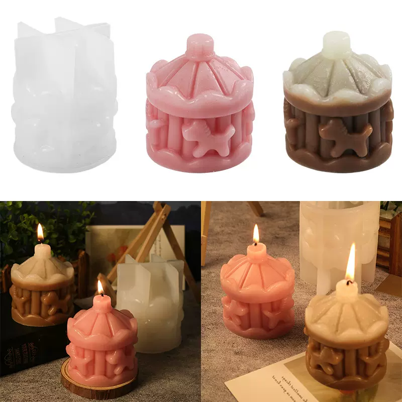 亿兴diy石膏模具3D立体旋转木马香薰蜡烛装饰摆件树脂硅胶模具