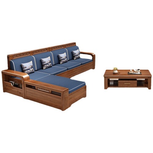 Walnut solid wood sofa combination new Chinese style winter and summer dual-use living room storage sofa corner type chaise sofa