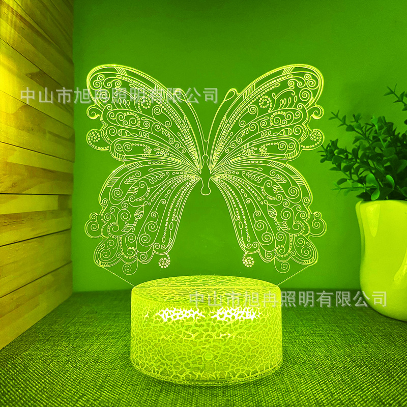 Suministro transfronterizo de Amazon de lámparas de mesa USB con selección de la serie de mariposas de luz nocturna 3D, regalos de ambiente multiplataforma.