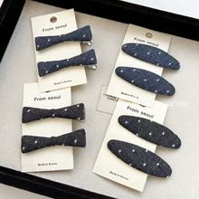 【实拍】东大门波点牛仔蝴蝶结发夹鸭嘴夹时尚侧边碎发刘海夹发饰