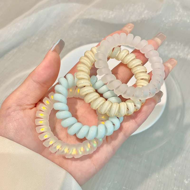 Moda de color gelatina esmerilado cabello telefónico bucle de cabello de alta elasticidad duradera correa de goma simple mujer cabeza de cabello de cola de caballo toque de cabello