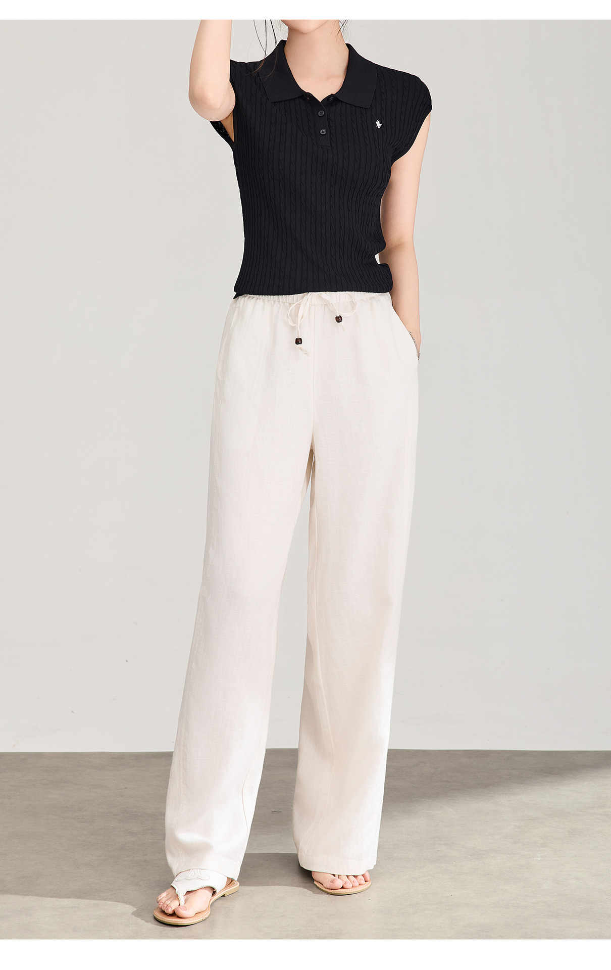 Quần culottes nữ ống rộng chất liệu linen phối lụa, cạp chun rút dây, dáng suông mềm mại — màu xanh táo chi tiết 23