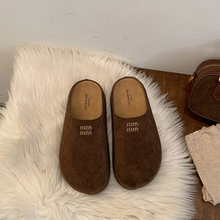 Women's Shoes New Thick-Soled Birkenstock Shoes Retro Slip-On Toe Half Slippers Internet Celebrity Frosted Versatile Casual Lazy Shoes