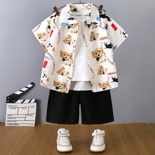 Children's Shirt Set Summer 2025 Boy's Casual Short Sleeve Shorts Hong Kong Style Clothes Summer Outfit Children's Clothing